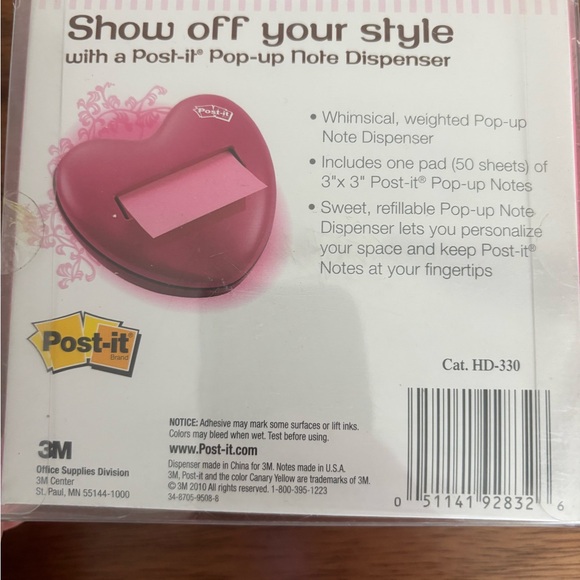 Post-it Pink Heart Pop-up Note Dispenser - Picture 2 of 3